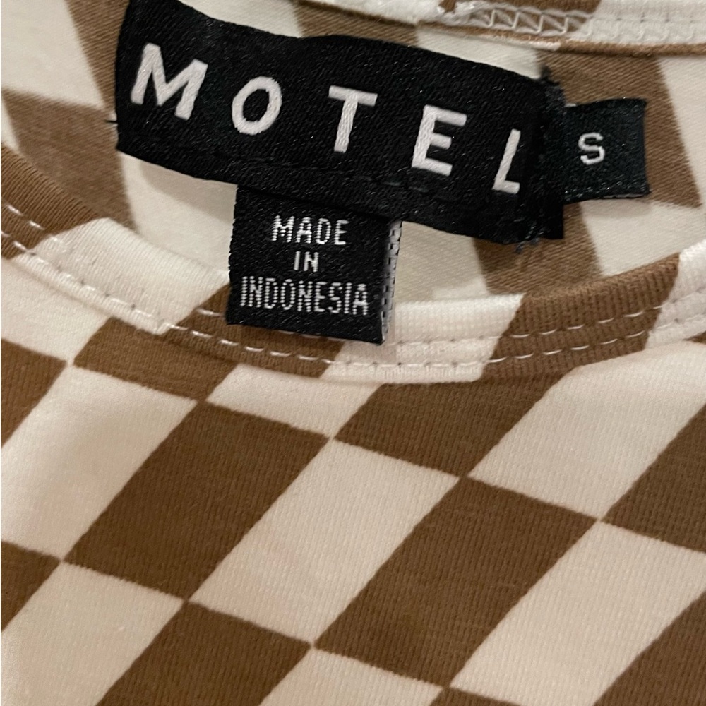 MOTEL Rocks Gimon Brown & White Checkered Crop Tank Top - S - Picture 6 of 11